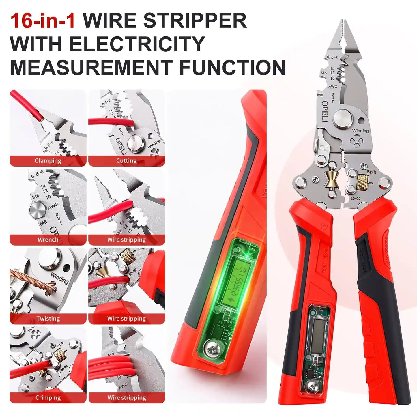 Limited Clearance Discount | 8-in-1 Digital Display Voltage Test Electrical Pliers 12-250V Heavy-Duty Wire Stripper & Cutter